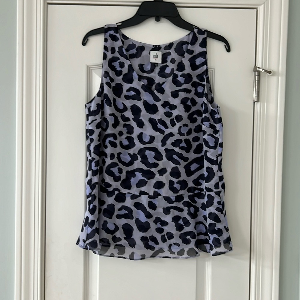 CAbi navy and lavender peplum top